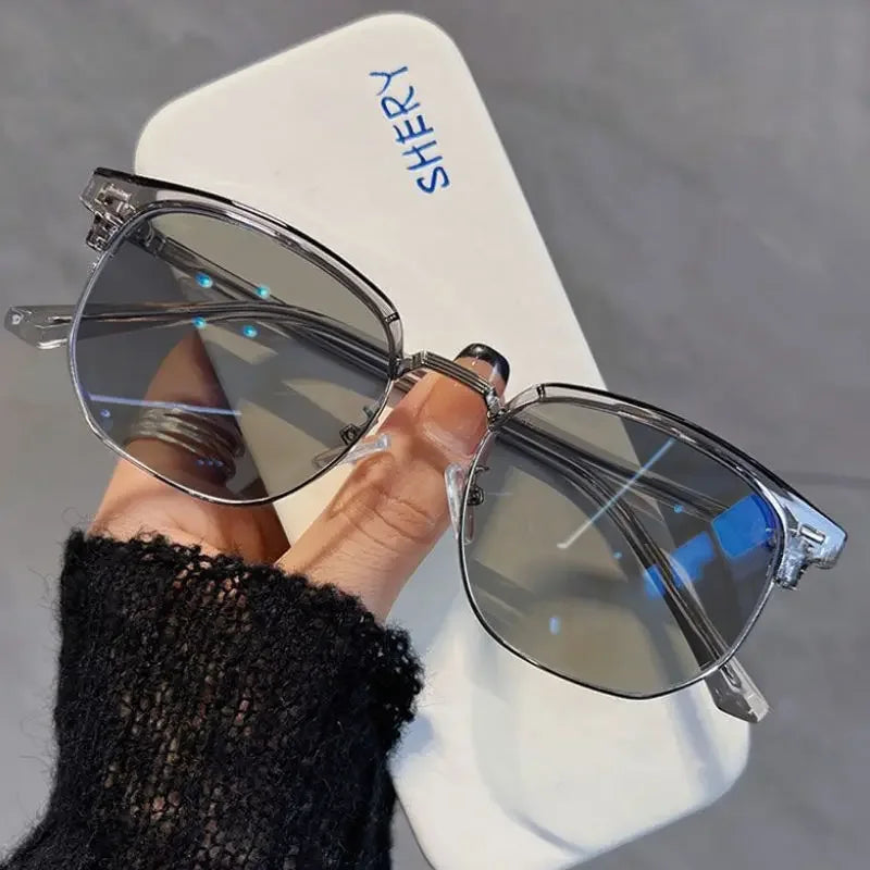 Square Metal Photochromic Glasses | Myopia Lens Options