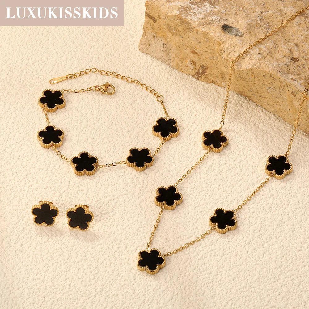 LUXUKISSKIDS Fashion Cubic Love Heart Minimalist Jewelry Set Necklace Earrings Bracelets Stainless Steel Women Party Accessories