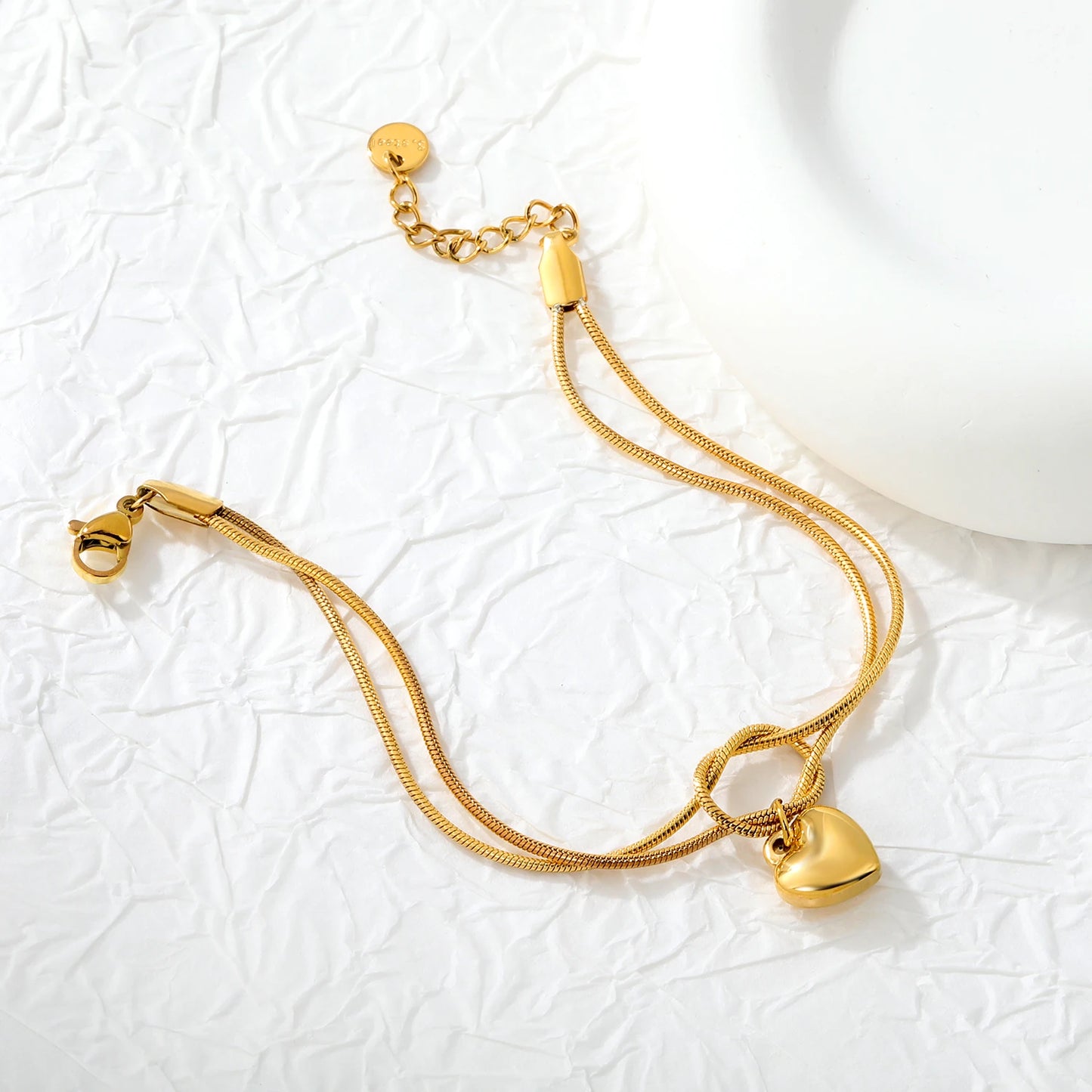 Cubic Heart Charm Bracelet – 18K Gold-Plated Stainless Steel Snake Chain for Women & Men