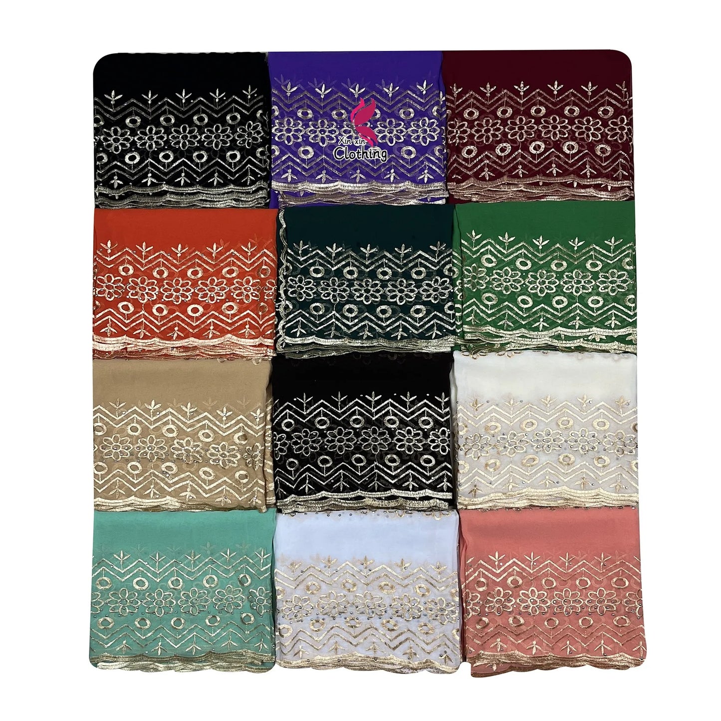 New High Quality Chiffon Women Scarves Diamonds Embroidery Soft Scarf African Women Hijab Muslim Dubai Ramadan Shawls Scarf