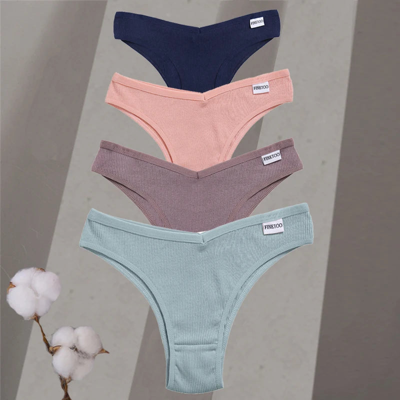 4-Pack Cotton Brazilian Panties – Low-Rise Solid Color Underwear for Women (M–XL, 14 Color Sets)