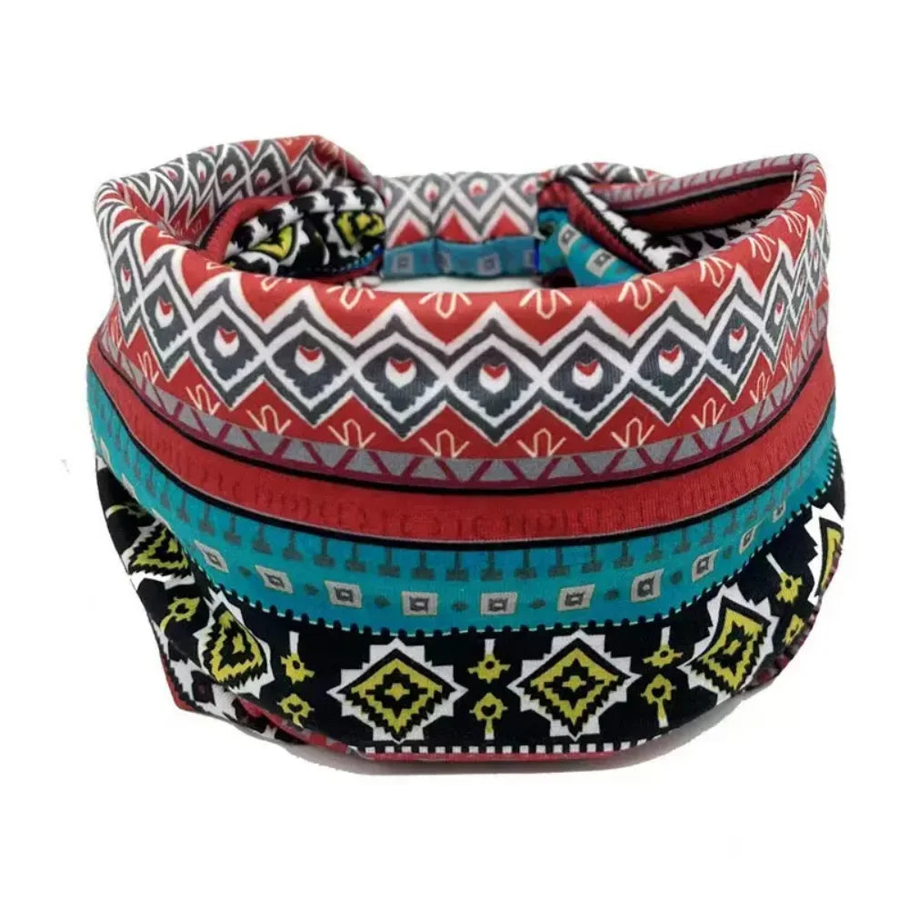 4 Pcs Boho Headbands Stretch Paisley Print Bandana Headband Criss Cross Hair Bands Knotted Head Wrap Yoga Daily for Women and Girls (Teal Ethnic)
