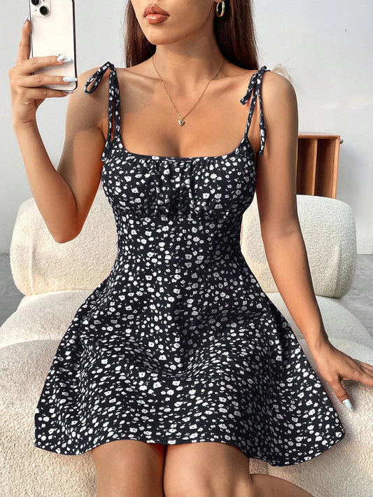 Y2K Floral Print A-Line Mini Dress – Invisible Zipper Slim Fit | Elegant Casual Style