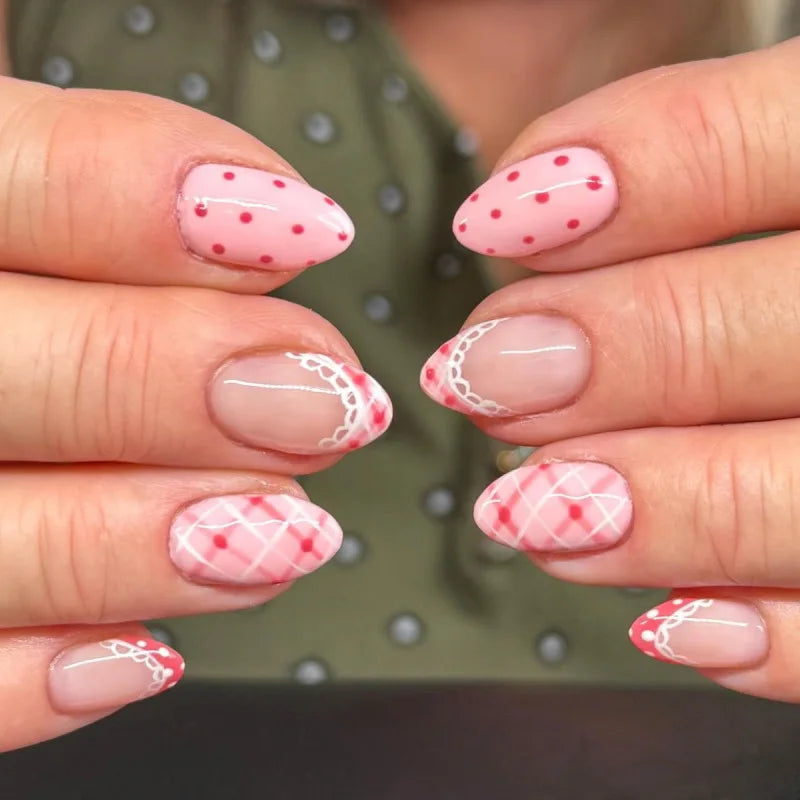 Long Coffin Press-On Nails with Glue – Nude, Pink & Color Designs, 24 Pieces
