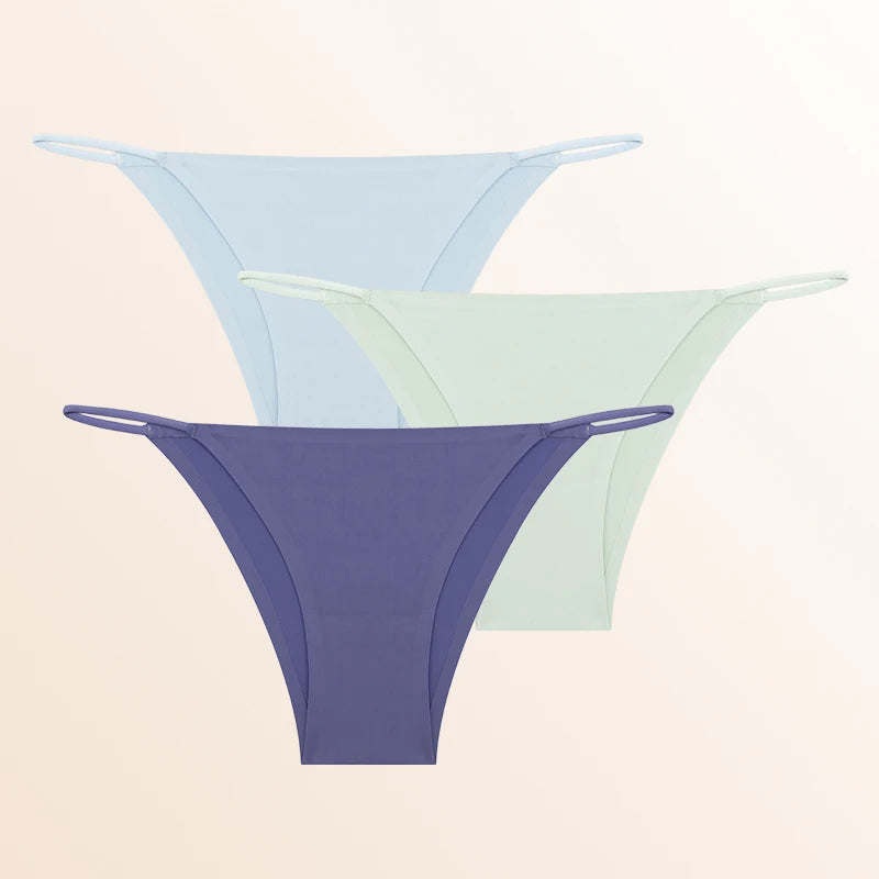 FINETOO 3Pcs Seamless Ice Silk Underwear New Color Sexy Thin Strap Briefs Girls Low Waist Breathable Panties No Trace Lingerie