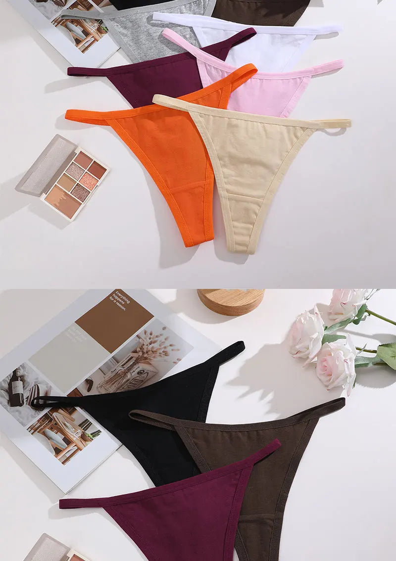 FINETOO 3PCS/Set Sexy Women Cotton G-String Underwear Low Waist Panties Girl T-back Panty Soft Thin Strap Femme Thong Lingerie