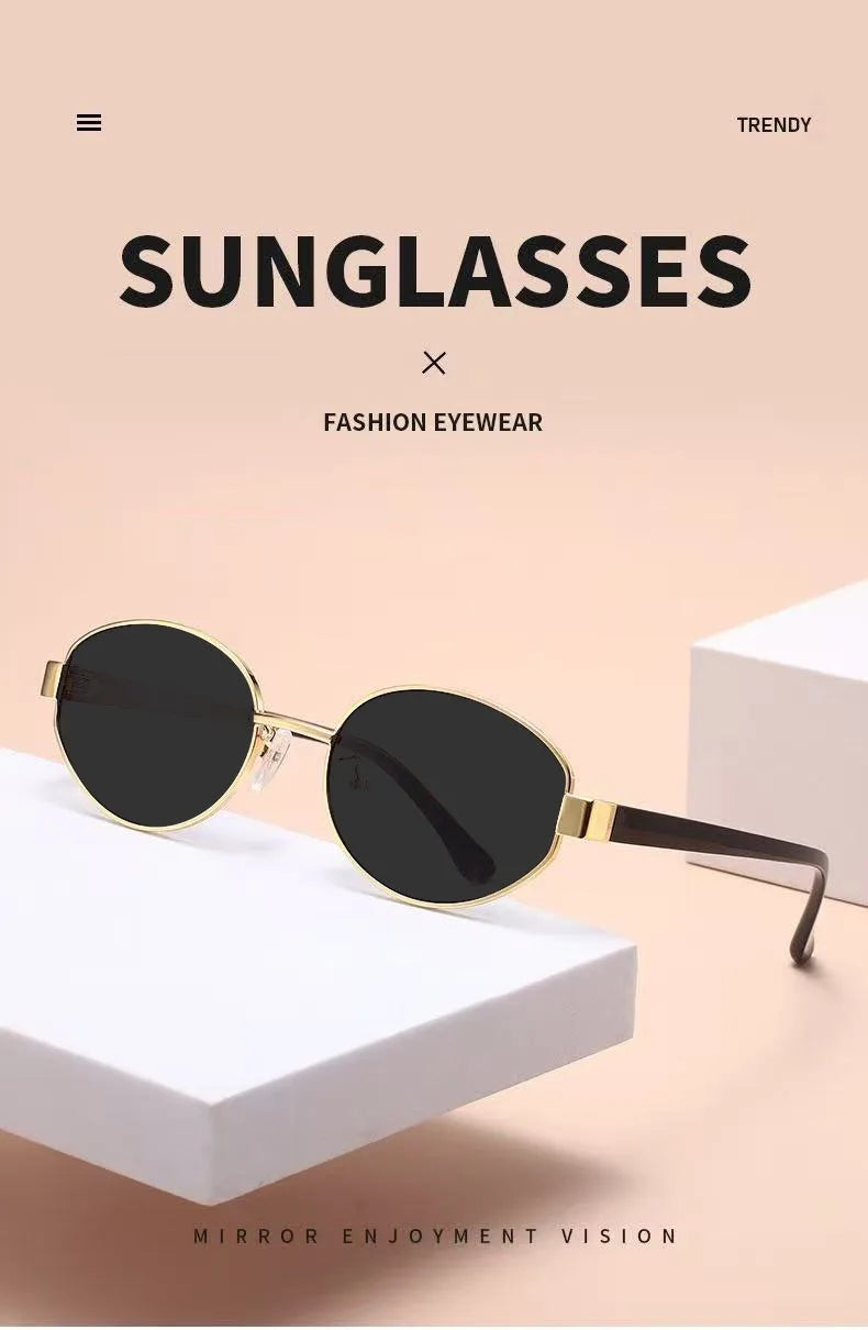 Oval Metal Myopia Sunglasses | Gold Black & Leopard
