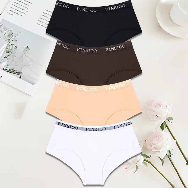 FINETOO 4Pcs/Set Sexy Hip Lifting Triangle Pants Pure Cotton Triangle Pants Low Waist Underwear FINETOO Brand Underwear 8 Colors