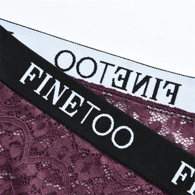 FINETOO 3Pcs Lace Hollow Out Boyshorts Underwear Women's Elastic Belt Panties Sexy Transparent Floral Briefs Breathable Lingerie