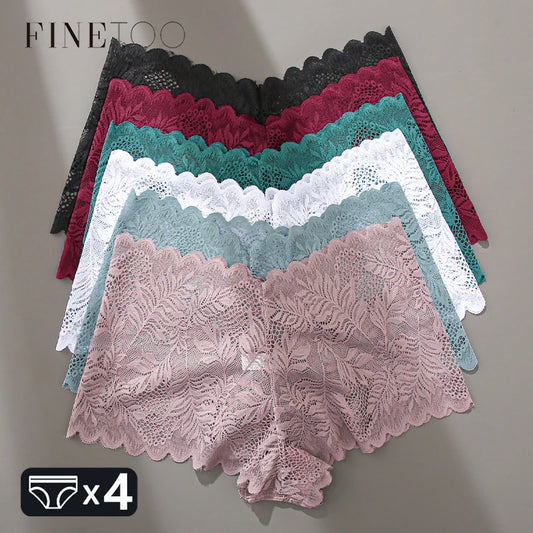 4-Pack All-Over Floral Lace Boyshorts — Hollow-Out Scalloped Low-Rise Panties