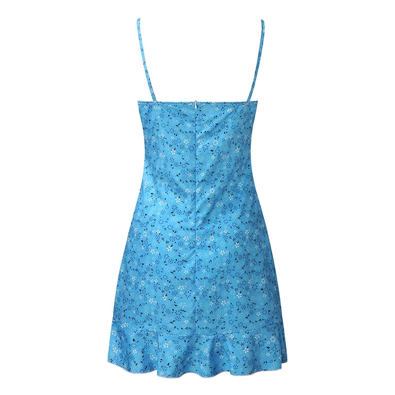 Floral Print Spaghetti Strap Mini Camisole Dress – Fit & Flare, Zipper | Women's Summer Beach Dress S–5XL