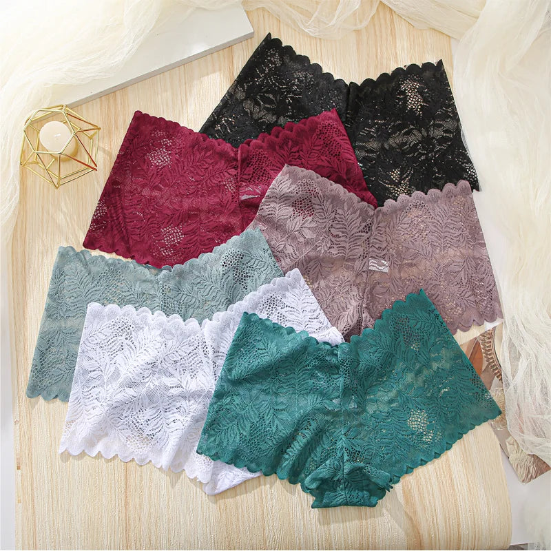 4-Pack All-Over Floral Lace Boyshorts — Hollow-Out Scalloped Low-Rise Panties