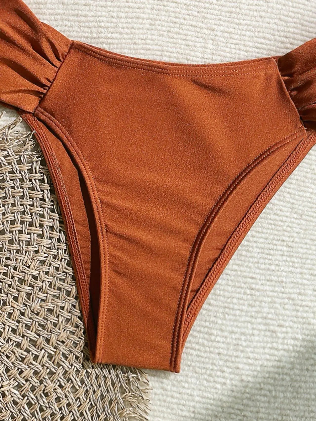 Pleated High-Waist Bikini Set — Metal Shell Buckle Push-Up | Women's Swimwear