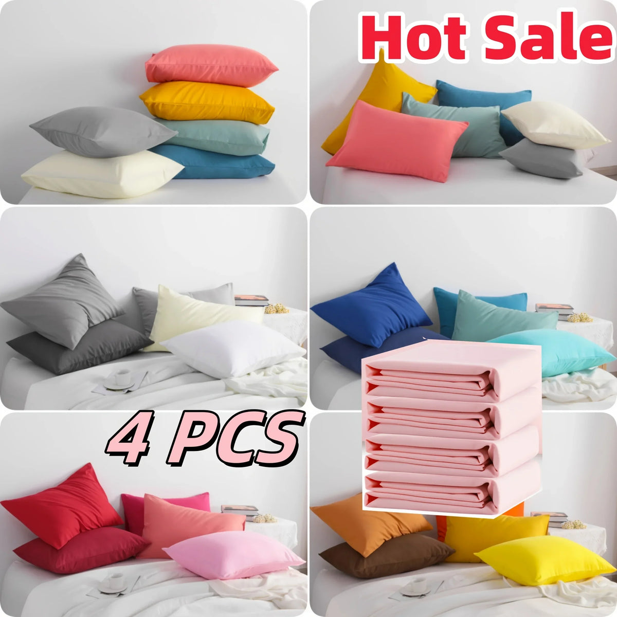 4-Pack Microfiber Pillowcases, Solid Color Envelope Closure