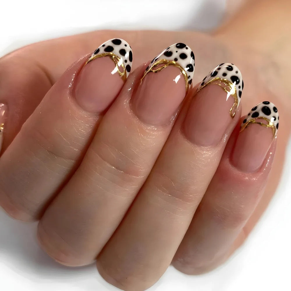 Almond Press-On Nails - French Tip & Gradient Designs, 24-Piece Set