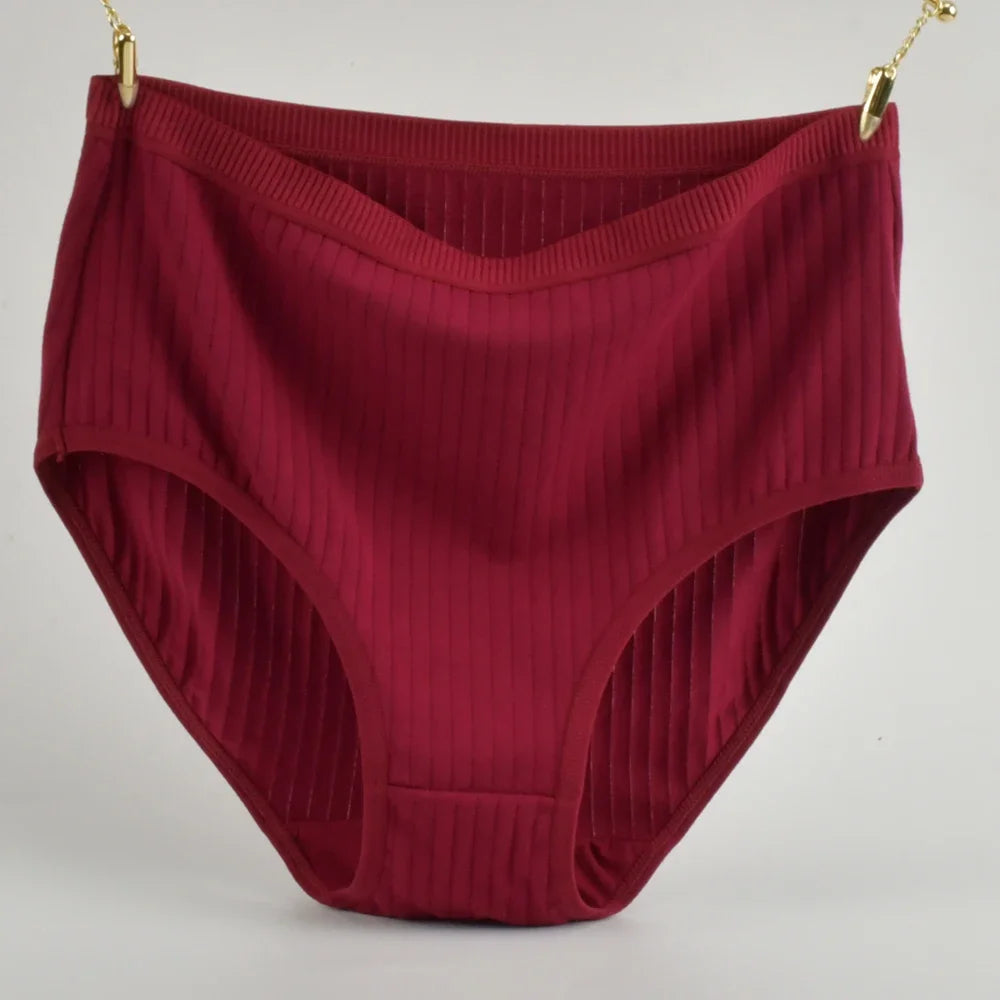 Women's Plus Size Vertical Stripe High-Waist Cotton Briefs | Breathable Soft Underwear (S–2XL)