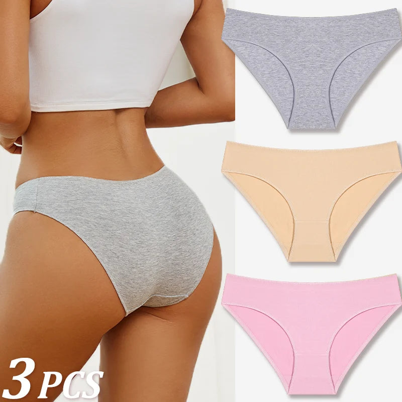 3-Pack Cotton Low-Rise Briefs – Breathable Lace-Trim Underwear for Women (S–XL, 20 Color Sets)