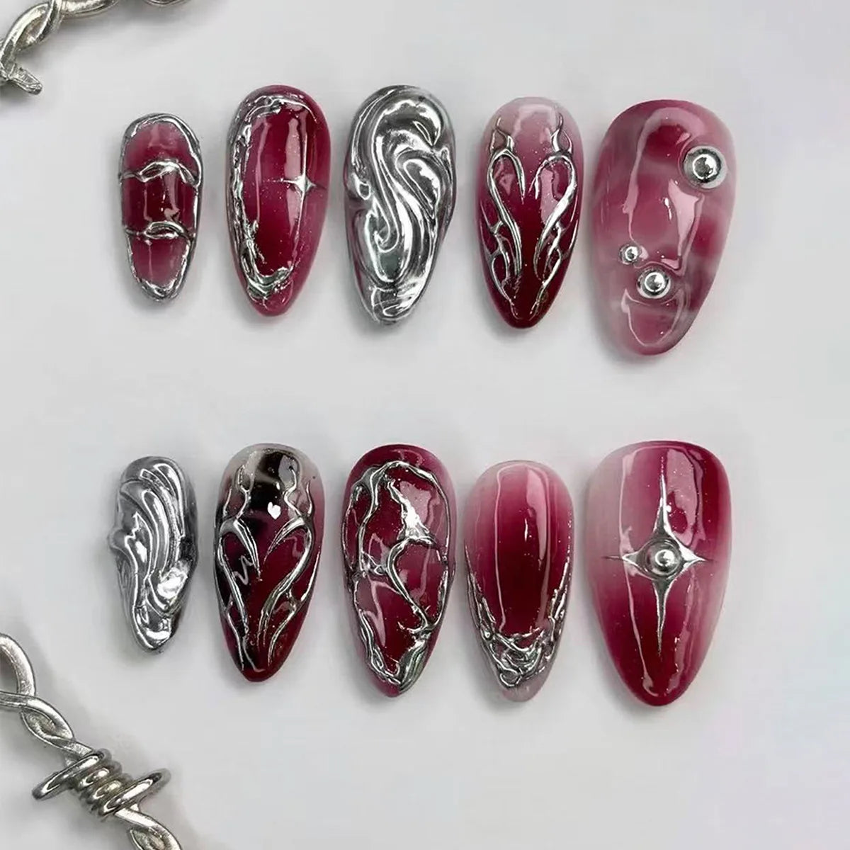 Pink Floral Press-On Nails – Almond Flower Designs, 24 Pieces