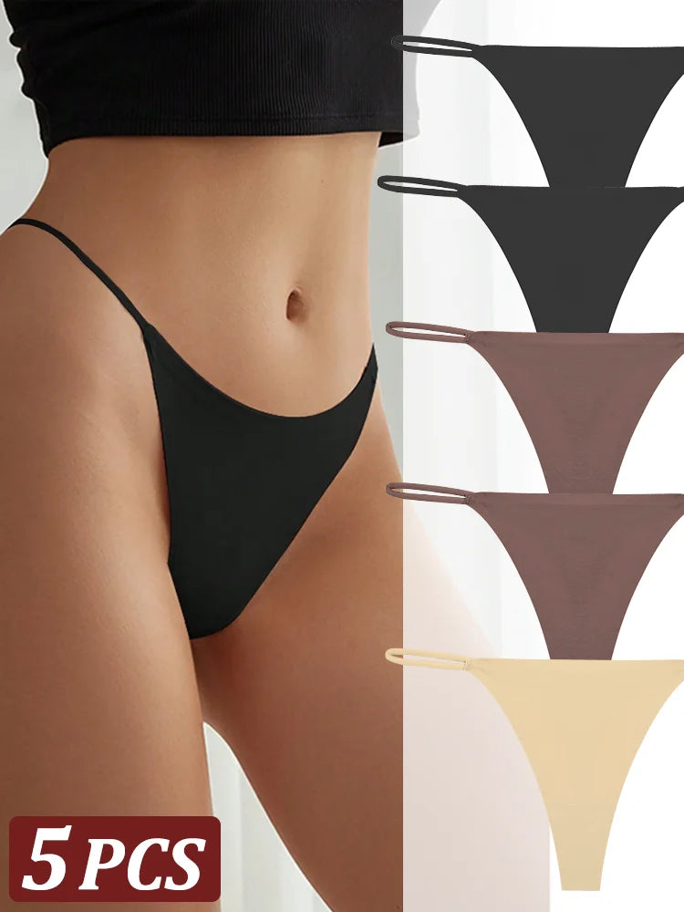 5-Pack Seamless Thong Underwear – Low-Rise Ice Silk G-String Panties for Women (XS–XL, 24 Color Sets)