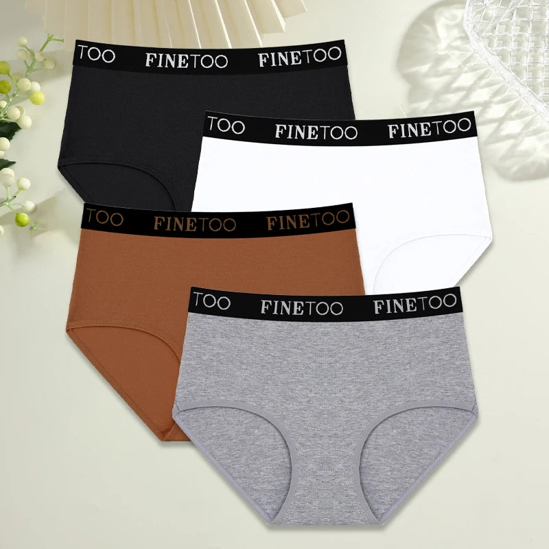 FINETOO 4Pcs Cotton High Waist Seamless Underwear Women's Breathable Elastic Belts Panties Plus Size Comfortable Lingerie S-XXL