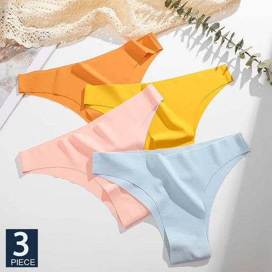 3-Pack Ice Silk Seamless Low-Rise Panties – Breathable Brazilian Briefs (XS–XXL)