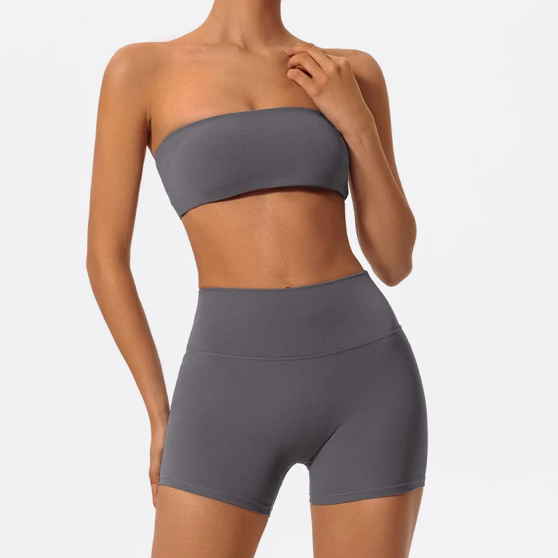 Women’s 2-Piece Workout Set – Strapless Sports Bra & Leggings for Yoga, Gym & Running