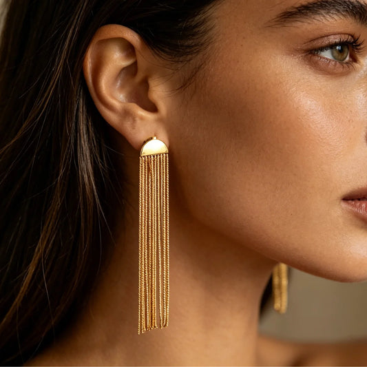 Long Tassel Drop Earrings – 18K Gold-Plated Stainless Steel Dangle Earrings for Women