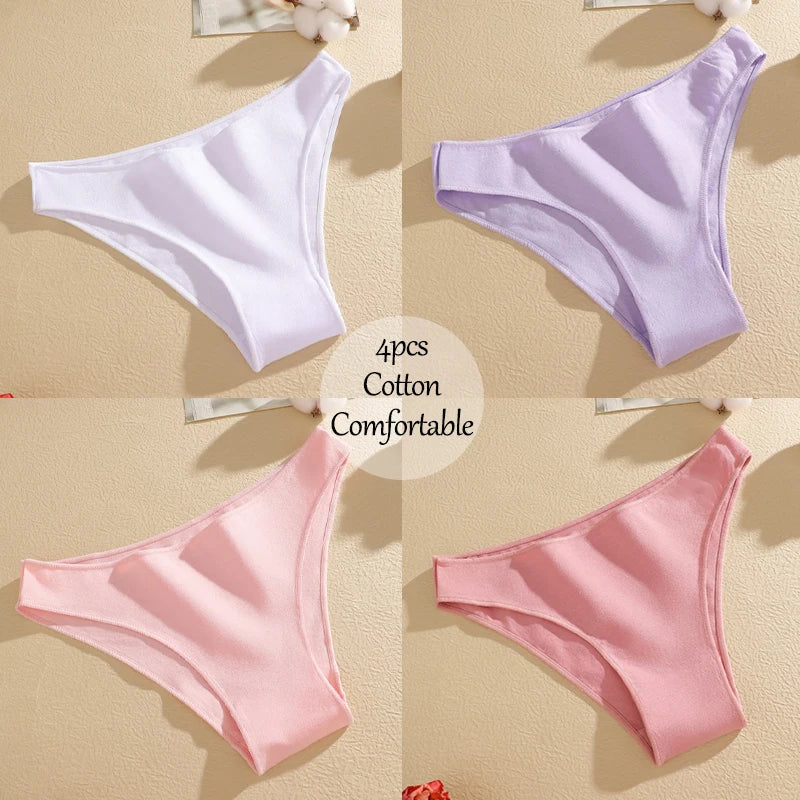 4-Pack Cotton Low-Rise Briefs – Soft Breathable Everyday Underwear for Women (M–2XL, 19 Color Sets)