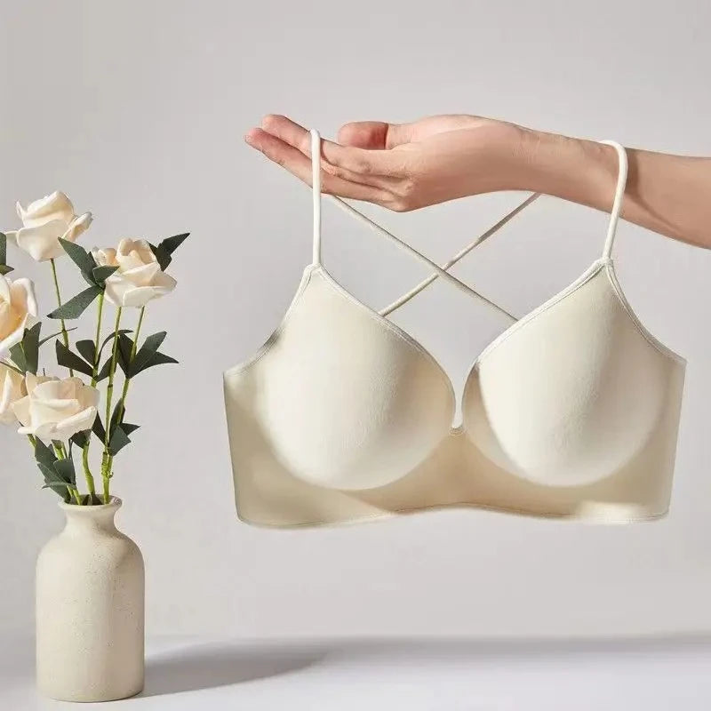 Women's 10CM Extra Thick Push Up Bra for AA/A Cup | Open Back Lingerie with Convertible Cross Straps | Seamless Wire-Free Bra No Marks (70A–85A)