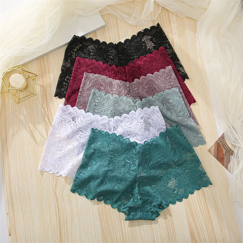 4-Pack All-Over Floral Lace Boyshorts — Hollow-Out Scalloped Low-Rise Panties