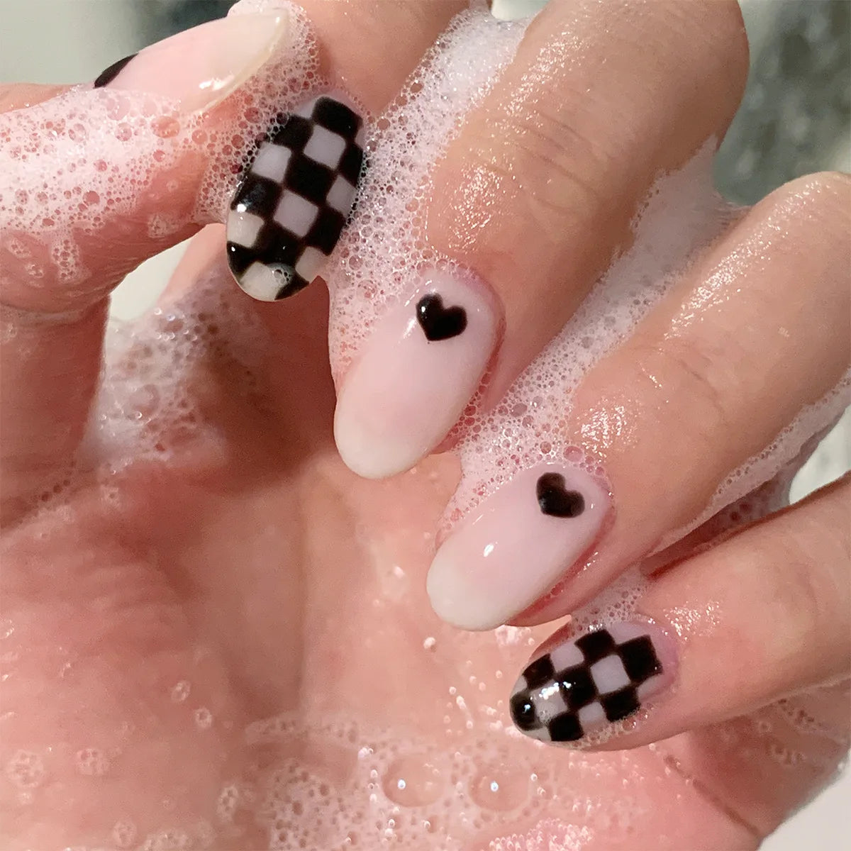 Short Press-On Nails - French Tip, Bow & Glitter Designs, 24 Pieces