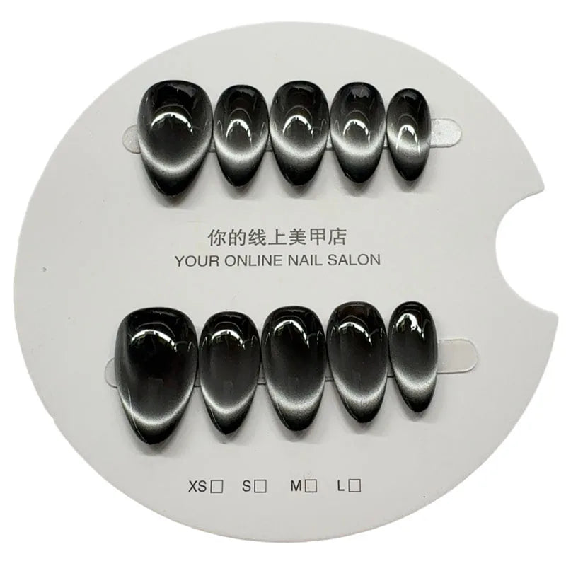 Cat Eye Almond Press-On Nails - 10-Piece Handmade Set