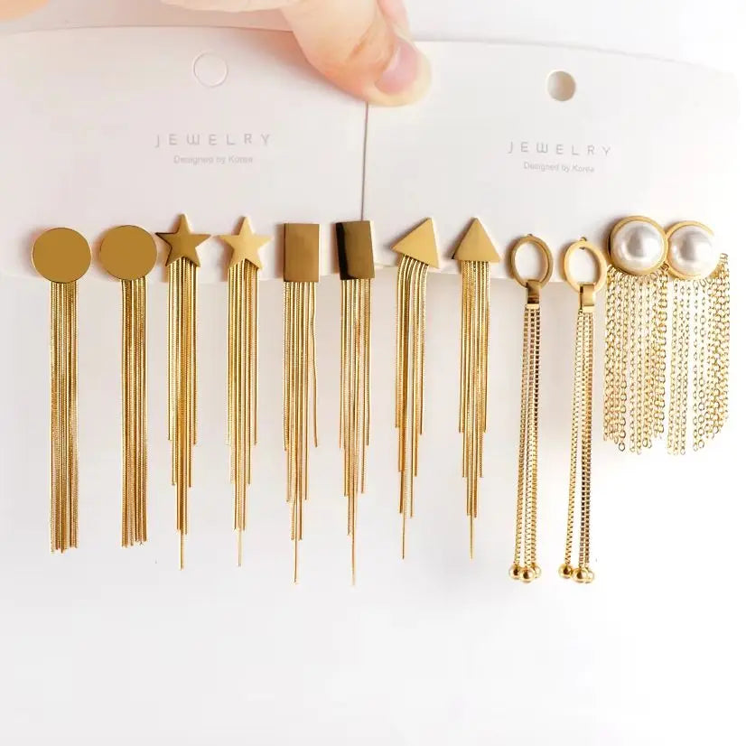 Long Tassel Drop Earrings – 18K Gold-Plated Stainless Steel Dangle Earrings for Women