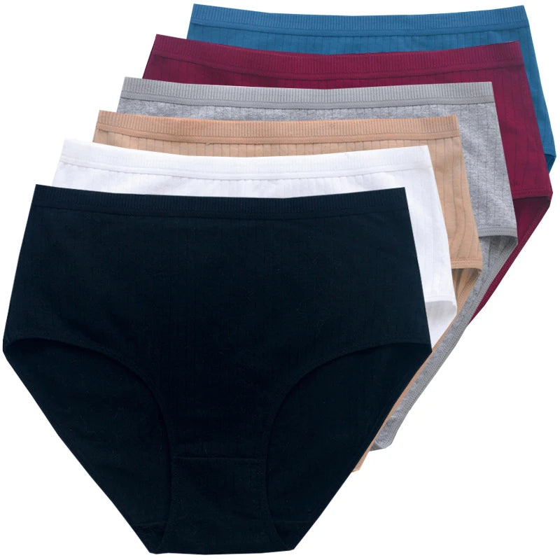 Women's Plus Size Cotton High Waist Briefs – 6-Pack | Breathable Solid Color Underwear (S–2XL)