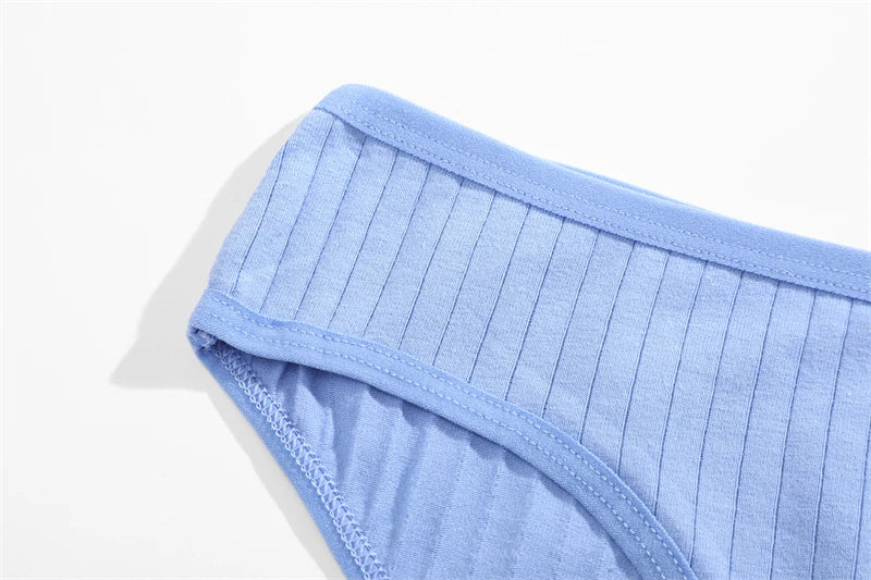 FINETOO 3PCS/SET Cotton Ribbed Striped Underwear for Women Plus Size 10 Soild Colours Stretch Briefs Ladies Soft Lingerie S-7XL