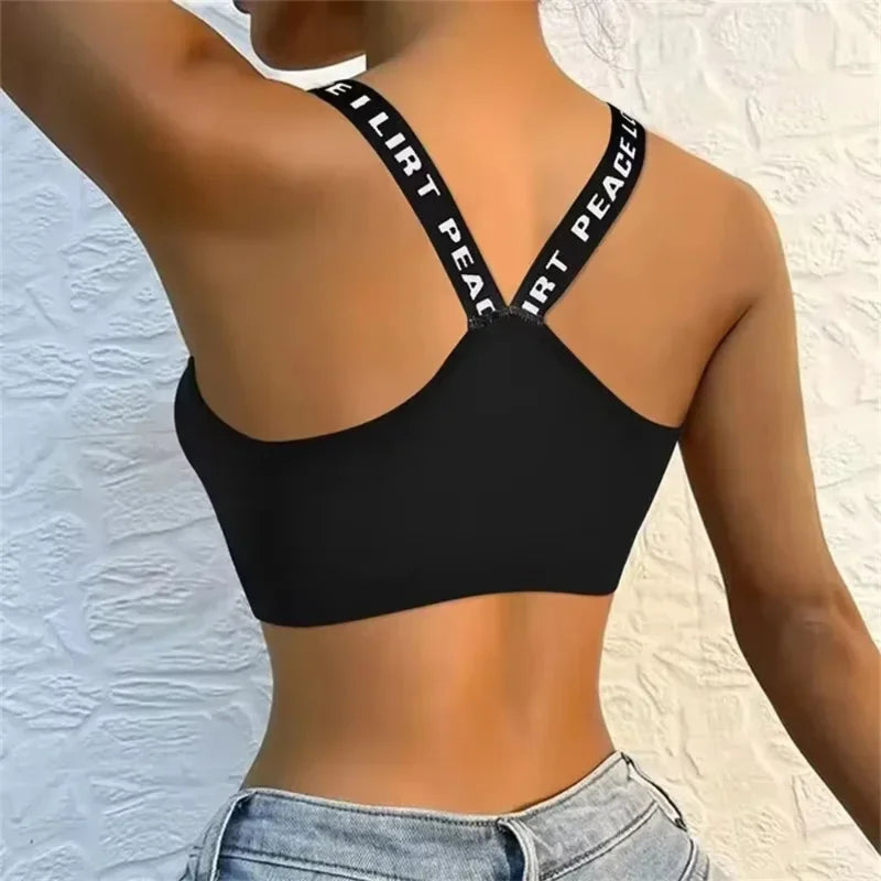 Women's Seamless Yoga Crop Top – Wire-Free, Padded, Wide Strap Activewear Tank
