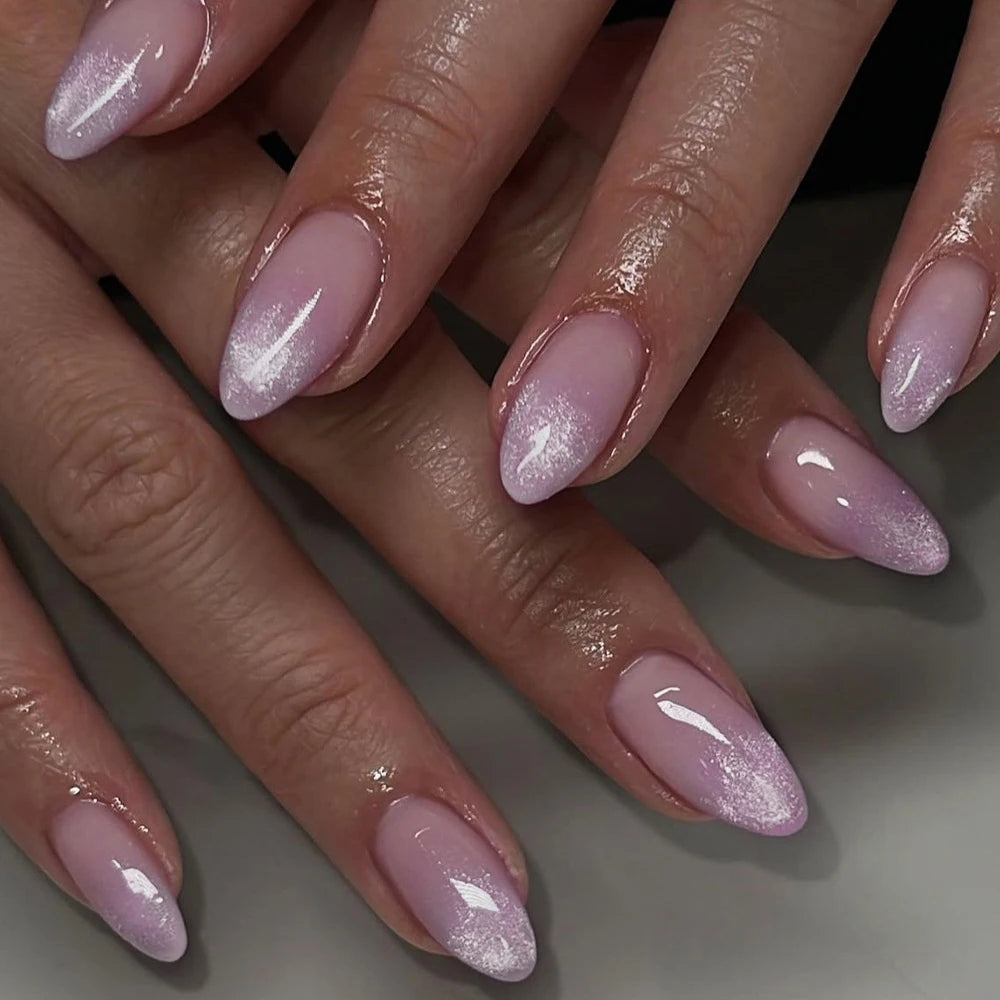 Short Almond Cat Eye Press-On Nails - Glossy Glitter, 24 Pieces