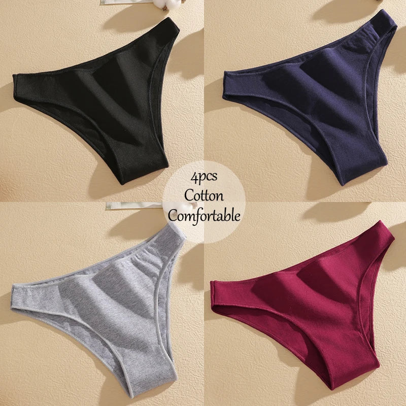 4-Pack Cotton Low-Rise Briefs – Soft Breathable Everyday Underwear for Women (M–2XL, 19 Color Sets)