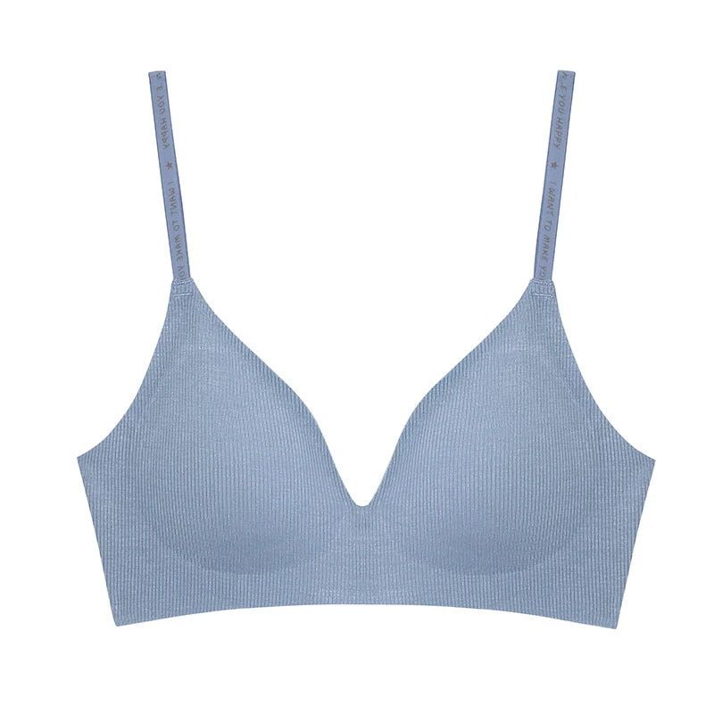 FINETOO Women Wireless Bra Deep V Padded Bralette S-XL Trendy Stripe Knitting Bras Sexy Ladies Brassiere Solid Underwear 6 Color