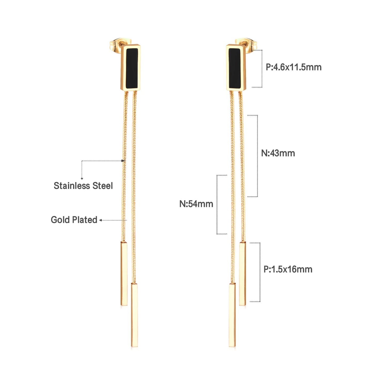 Long Tassel Drop Earrings – 18K Gold-Plated Stainless Steel Dangle Earrings for Women