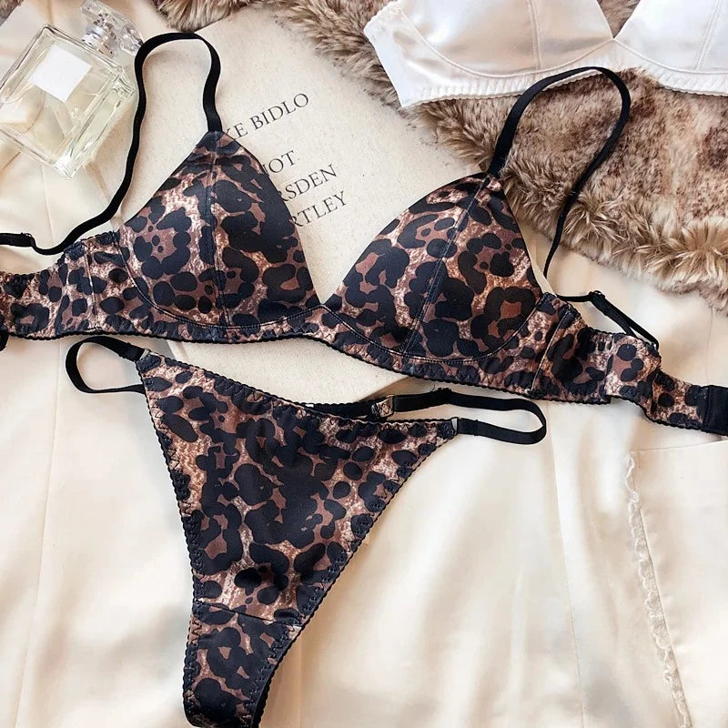 Women's Silken Triangle Bra & Thong Set – Wire-Free French Bralette Lingerie (S–XL)