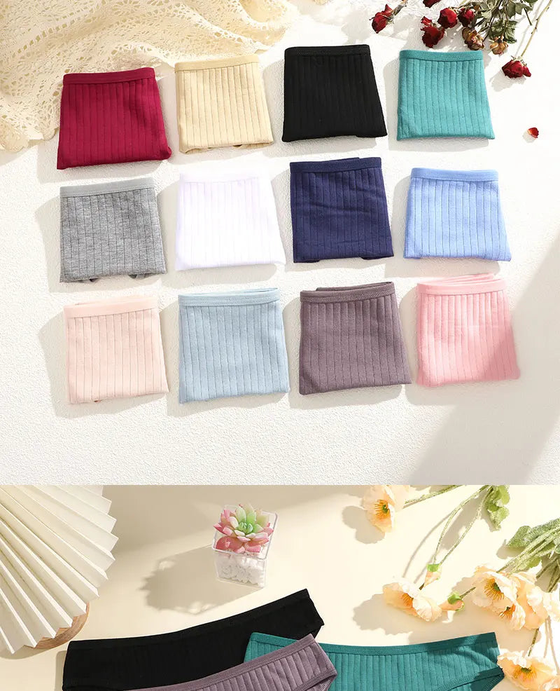 FINETOO 4Pcs Sexy Cotton Panties for Women Underwear Striped Panty Female Soft Lingeries Briefs Pantys Girl Underpant Intimates