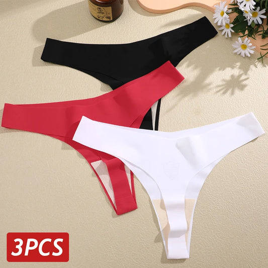 Women's Seamless Ice Silk Thong Set – 3-Pack V-Waist G-String Panties | Ultra-Thin Lingerie