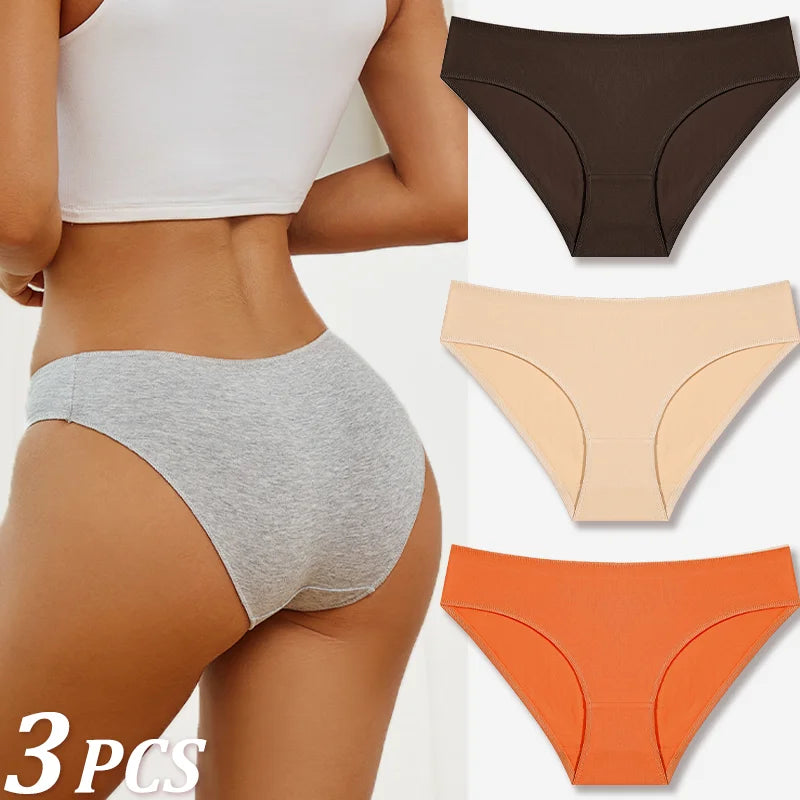 3-Pack Cotton Low-Rise Briefs – Breathable Lace-Trim Underwear for Women (S–XL, 20 Color Sets)