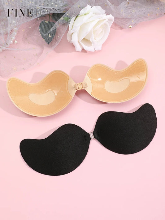 Invisible Stick-On Push-Up Bra — Strapless Seamless Silicone Lift Bra with Front Clasp