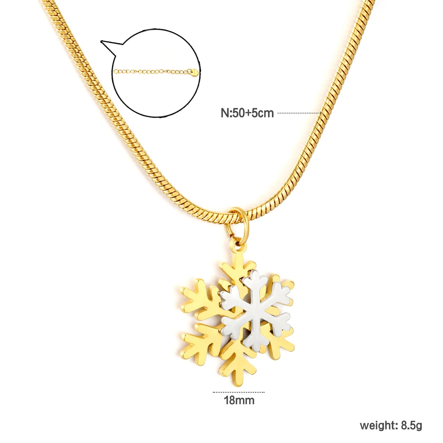 Irregular Round Pendant Necklace – 18K Gold-Plated Snowflake Stainless Steel Necklace for Women