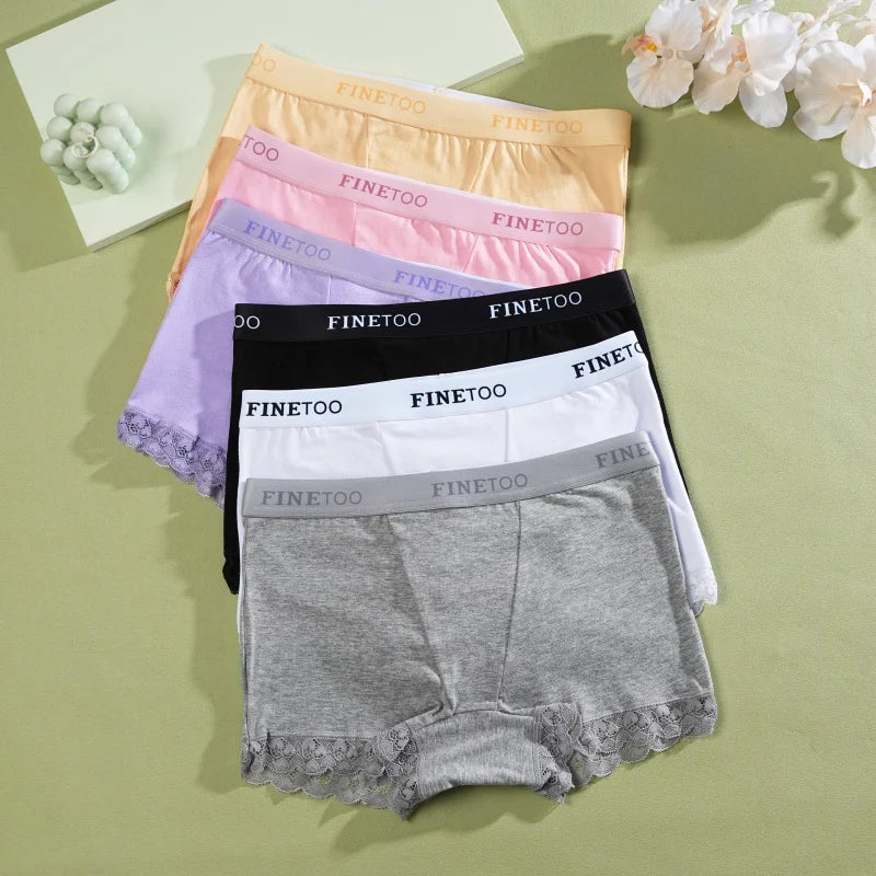 Cotton High-Waist Lace Boyshort – Breathable Letter-Band Sport Briefs for Women (S–2XL, 6 Colors)