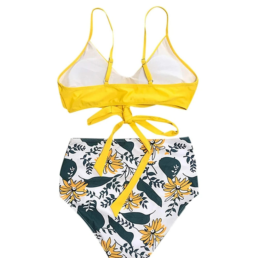 High Waist Bikini Set — Cross Front Top & Ruched Bottoms | Women's Swimwear