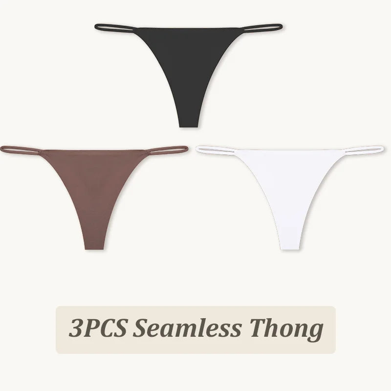 3-Pack Seamless Ice Silk Thong Panties – Low-Rise Flexible Underwear for Women (XS–XL, 25 Color Sets)