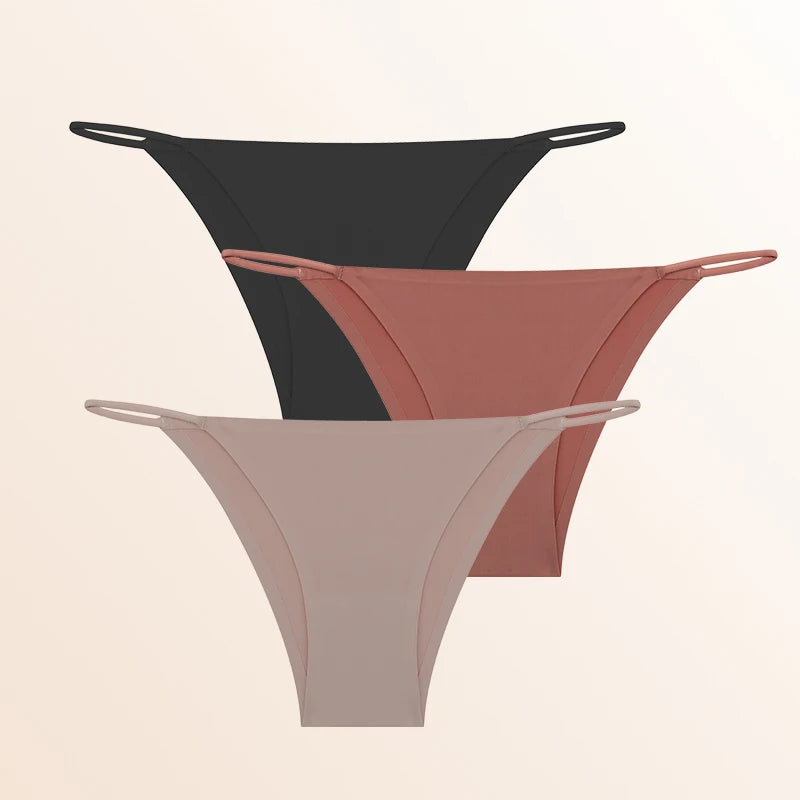 FINETOO 3Pcs Seamless Ice Silk Underwear New Color Sexy Thin Strap Briefs Girls Low Waist Breathable Panties No Trace Lingerie